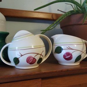 Blue Ridge Pottery Mountain Cherries Creamer and Lidded Sugar